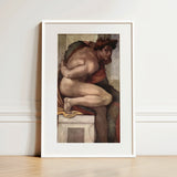 Ignudo - Michelangelo Divine Male Art Print / Canvas, 12x18’’ / 31x46cm / White Frame / Matboard, Posters Prints & Visual Artwork, Toby Leon