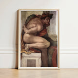 Ignudo - Michelangelo Divine Male Art Print / Canvas Framed Reproduction Michelangelo’s Creation Adam Muscular Nude Figure, Olive Drapery