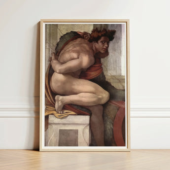 Ignudo - Michelangelo Divine Male Art Print / Canvas Framed Reproduction Michelangelo’s Creation Adam Muscular Nude Figure, Olive Drapery
