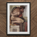 Ignudo - Michelangelo Divine Male Art Print / Canvas Black Framed Michelangelo’s Creation Adam, Olive Drapery Spill, Torso Wrenched Prints