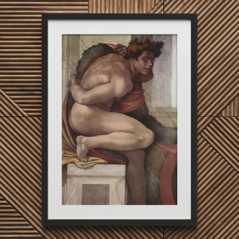 Ignudo - Michelangelo Divine Male Art Print / Canvas Black Framed Michelangelo’s Creation Adam, Olive Drapery Spill, Torso Wrenched Prints
