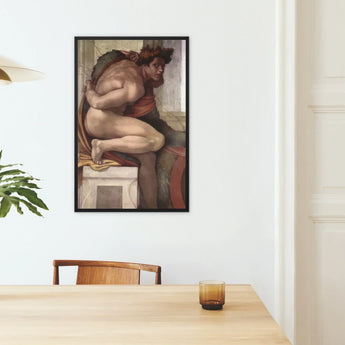 Ignudo - Michelangelo Divine Male Art Print / Canvas Black-framed Reproduction Michelangelo’s Creation Adam Artwork Michelangelo Divine
