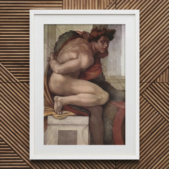 Ignudo - Michelangelo Divine Male Art Print / Canvas White Framed Michelangelo’s Creation Adam, Olive Drapery Spill, Torso Wrenched Prints