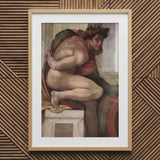 Ignudo - Michelangelo Divine Male Art Print / Canvas Wooden Framed Michelangelo’s Creation Adam, Olive Drapery Spill, Torso Wrenched Prints