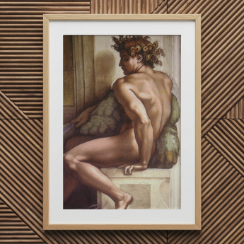 Ignudo - Michelangelo Drunkenness of Noah Art Print / Canvas, 20x30’’ / 51x76cm / Natural Frame / Matboard, Posters Prints & Visual