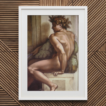 Ignudo - Michelangelo Drunkenness of Noah Art Print / Canvas, 20x30’’ / 51x76cm / White Frame / Matboard, Posters Prints & Visual Artwork,