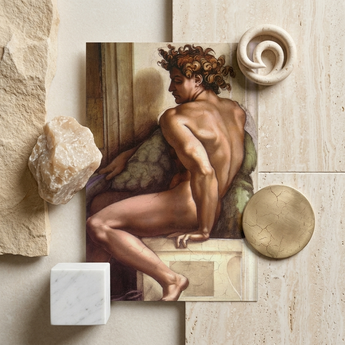 Ignudo - Michelangelo Drunkenness of Noah Art Print / Canvas Reproduction Classical Painting Muscular Nude Male Figure Curly Noah Art