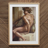 Ignudo - Michelangelo Drunkenness of Noah Art Print / Canvas Wooden Framed Nude Male Figure Green, Caramelized Thunder, Myth Refuses Prints