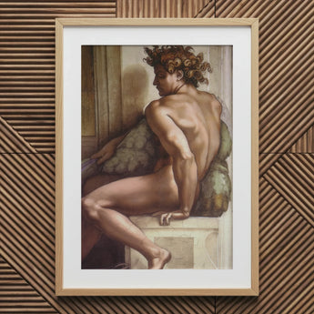 Ignudo - Michelangelo Drunkenness of Noah Art Print / Canvas Wooden Framed Nude Male Figure Green, Caramelized Thunder, Myth Refuses Prints