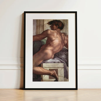 Ignudo - Michelangelo Male Nude Fresco Art Print / Canvas, 12x17’’ / A3 / Black Frame / Matboard, Posters Prints & Visual Artwork, Toby Leon