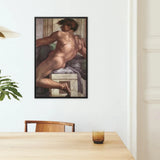 Ignudo - Michelangelo Male Nude Fresco Art Print / Canvas Black-framed Reproduction Michelangelo’s Creation Adam Figure, Forbidden Thought,