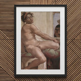 Ignudo - Michelangelo Sacrifice of Noah Art Print / Canvas Black Framed White Mat Classical Male Dream Interrupted Mid-climax, Prints