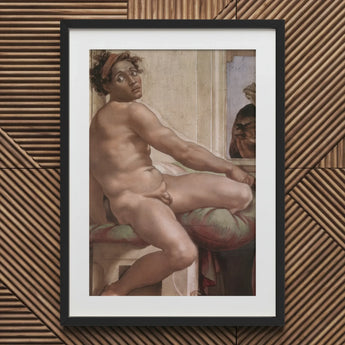 Ignudo - Michelangelo Sacrifice of Noah Art Print / Canvas Black Framed White Mat Classical Male Dream Interrupted Mid-climax, Prints