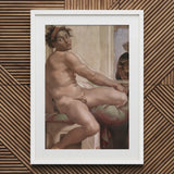 Ignudo - Michelangelo Sacrifice of Noah Art Print / Canvas White Framed Classical Male Figure Dream Interrupted Mid-climax, Prints