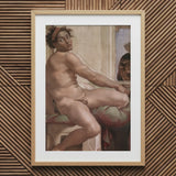 Ignudo - Michelangelo Sacrifice of Noah Art Print / Canvas Wooden Framed Artwork Nude Male Figure Expressive Face Dream Interrupted