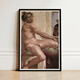 Ignudo - Michelangelo Sacrifice of Noah Art Print / Canvas Black-framed Classical Nude Male Figure Dark Dream Interrupted Mid-climax, Prints