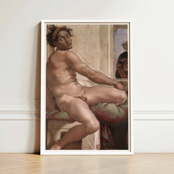 Ignudo - Michelangelo Sacrifice of Noah Art Print / Canvas Framed Reproduction Classical Nude Male Figure Painting Soft Dream Interrupted