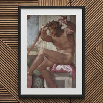 Ignudo - Michelangelo Separation of Earth from Waters Art Print / Canvas Black-framed Michelangelo’s Creation Adam Muscular Nude Cappella