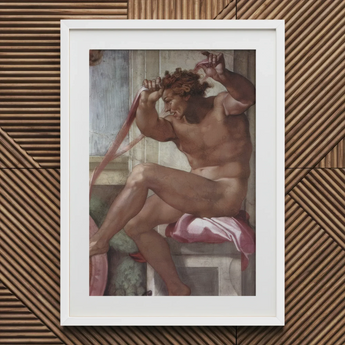 Ignudo - Michelangelo Separation of Earth from Waters Art Print / Canvas White-framed Reproduction Michelangelo’s Creation Adam Mural
