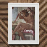 Ignudo - Michelangelo Separation of Earth from Waters Art Print / Canvas White-framed Reproduction Michelangelo’s Creation Adam Mural