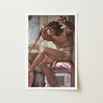 Ignudo - Michelangelo Separation of Earth from Waters Art Print / Canvas Framed Reproduction Michelangelo’s Fresco Muscular Nude Male
