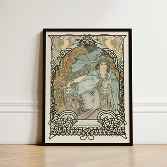 Ilsee Princesse De Tripoli - Alphonse Mucha Art Print / Canvas Nouveau-style Framed Poster Woman Robes Ornate Black Knotted Arabesque,