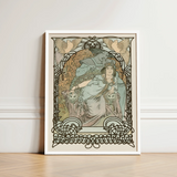 Ilsee Princesse De Tripoli - Alphonse Mucha Art Print / Canvas Framed Nouveau Poster Woman Robes Ornate Borders Knotted Black Arabesque,