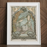 Ilsee Princesse De Tripoli - Alphonse Mucha Art Print / Canvas Framed Nouveau Woman Robes Intricate Black Knotted Arabesque, Cage, Famous