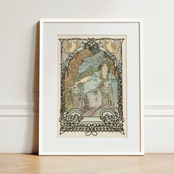 Ilsee Princesse De Tripoli - Alphonse Mucha Art Print / Canvas Framed Nouveau Woman Robes Ornate Borders Knotted Black Arabesque, Cage,