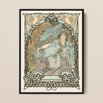 Ilsee Princesse De Tripoli - Alphonse Mucha Art Print / Canvas Art Nouveau-style Framed Print Two Women Robes Intricate Knotted Black