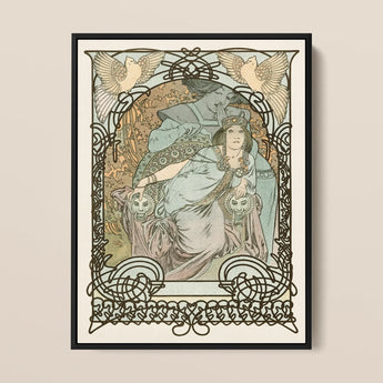Ilsee Princesse De Tripoli - Alphonse Mucha Art Print / Canvas Nouveau-style Framed Two Women Robes Intricate Knotted Black Arabesque,