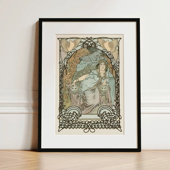 Ilsee Princesse De Tripoli - Alphonse Mucha Art Print / Canvas Nouveau-style Framed Woman Robes Ornate Borders Knotted Black Arabesque,
