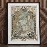 Ilsee Princesse De Tripoli - Alphonse Mucha Art Print / Canvas Art Nouveau-style Framed Print Woman Robes Ornate Borders Knotted Black