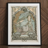 Ilsee Princesse De Tripoli - Alphonse Mucha Art Print / Canvas Nouveau-style Framed Woman Robes Ornate Borders Knotted Black Arabesque,