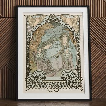 Ilsee Princesse De Tripoli - Alphonse Mucha Art Print / Canvas Nouveau-style Framed Woman Robes Ornate Borders Knotted Black Arabesque,