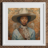 Imani - Schwarzes lesbisches Cowgirl Sapphic Kunstdruck / Leinwand, 12x12’’ / 31x31cm / Weißer Rahmen / Passepartout, Poster Drucke & visuelle Kunstwerke, Toby