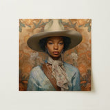 Imani - Black Lesbian Cowgirl Sapphic Art Print / Canvas Beige Wide-brimmed Hat Soft Slightly Textured Surface Worn, Elegant Outlaw