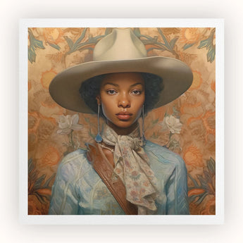 Imani - Schwarzes lesbisches Cowgirl Sapphic Kunstdruck / Leinwand, 12x12’’ / 31x31cm / Ungerahmt / Weißer Rand, Poster Drucke & visuelle Kunstwerke,