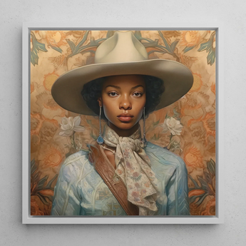 Imani - Schwarzes lesbisches Cowgirl Sapphic Kunstdruck / Leinwand, 12x12’’ / 31x31cm / Weißer Rahmen, Poster Drucke & visuelle Kunstwerke, Toby Leon