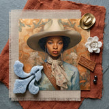 Imani - Black Lesbian Cowgirl Sapphic Art Print / Canvas Beige Wide-brimmed Hat Soft Slightly Curved Crown Subtle, Elegant Outlaw