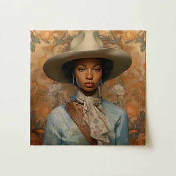 Imani - Black Lesbian Cowgirl Sapphic Art Print / Canvas Beige Wide-brimmed Hat Soft Slightly Textured Surface Worn Black Lesbian Cowgirl,