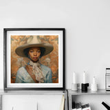 Imani - Black Lesbian Cowgirl Sapphic Art Print / Canvas Framed Portrait Painting Figure Wide-brimmed Gray Hat Light, Elegant Outlaw