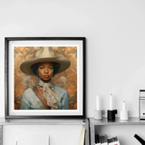 Imani - Black Lesbian Cowgirl Sapphic Art Print / Canvas Framed Portrait Painting Figure Wide-brimmed Gray Hat Light Black Lesbian Cowgirl,