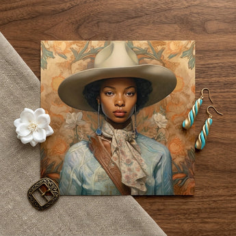 Imani - Black Lesbian Cowgirl Sapphic Art Print / Canvas Square Canvas Print Portrait Woman Wide-brimmed Beige Hat Black Lesbian Cowgirl,