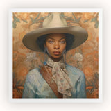 Imani - Black Lesbian Cowgirl Sapphic Art Print / Canvas Woman Wide-brimmed Beige Hat Soft Slightly Curved Brim Black Lesbian Cowgirl,