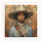 Imani - Black Lesbian Cowgirl Sapphic Art Print, Portrait Painting Wide-brimmed Hat Ruffled Ascot Light Blue