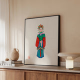 Imperial Princess - Qing Dynasty Art Framed Canvas, Framed Artwork Figure Traditional Chinese Dress Floral Headdress