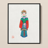 Framed Artwork Traditional Chinese Opera Performer Vibrant Red Qing Dynasty Opulence, Manchu Fashion, Art