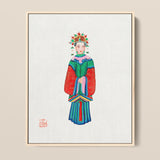 Framed Artwork Woman Traditional Chinese Opera Costume Vibrant Qing Dynasty Opulence, Manchu Fashion, Art