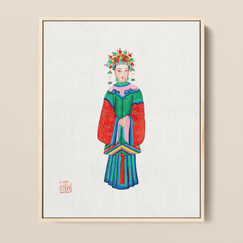 Framed Artwork Woman Traditional Chinese Opera Costume Vibrant Qing Dynasty Opulence, Manchu Fashion, Art